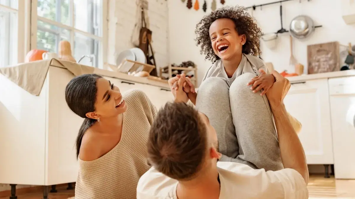 Happy family relaxing in a freshly cleaned home
